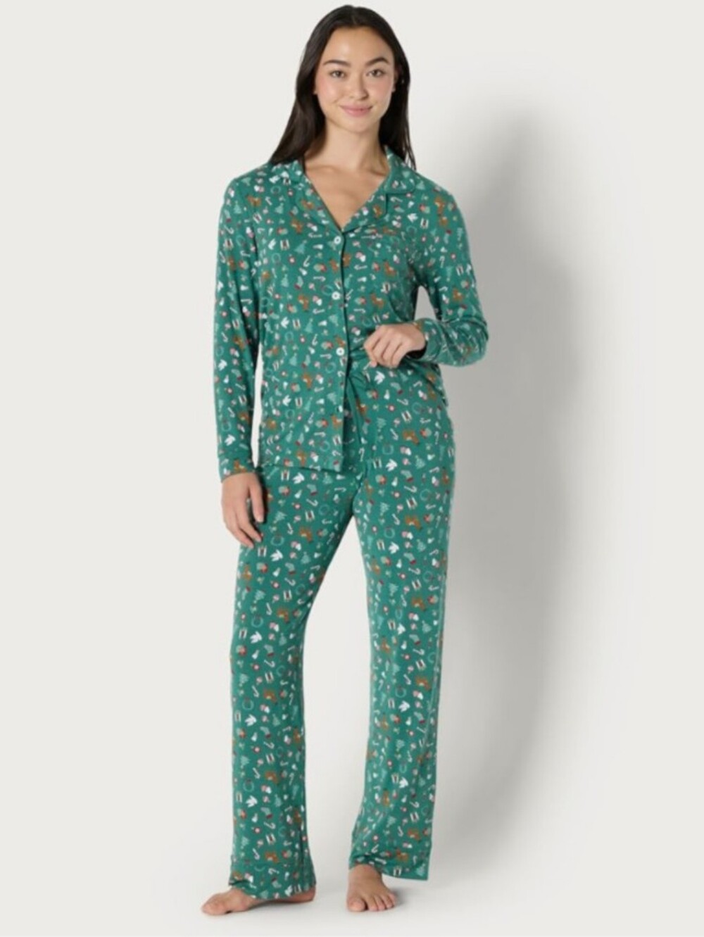 AMAZON ESSENTIALS x SOFIA GRAINGE Holiday Pajama Set Green with Multicolor Print